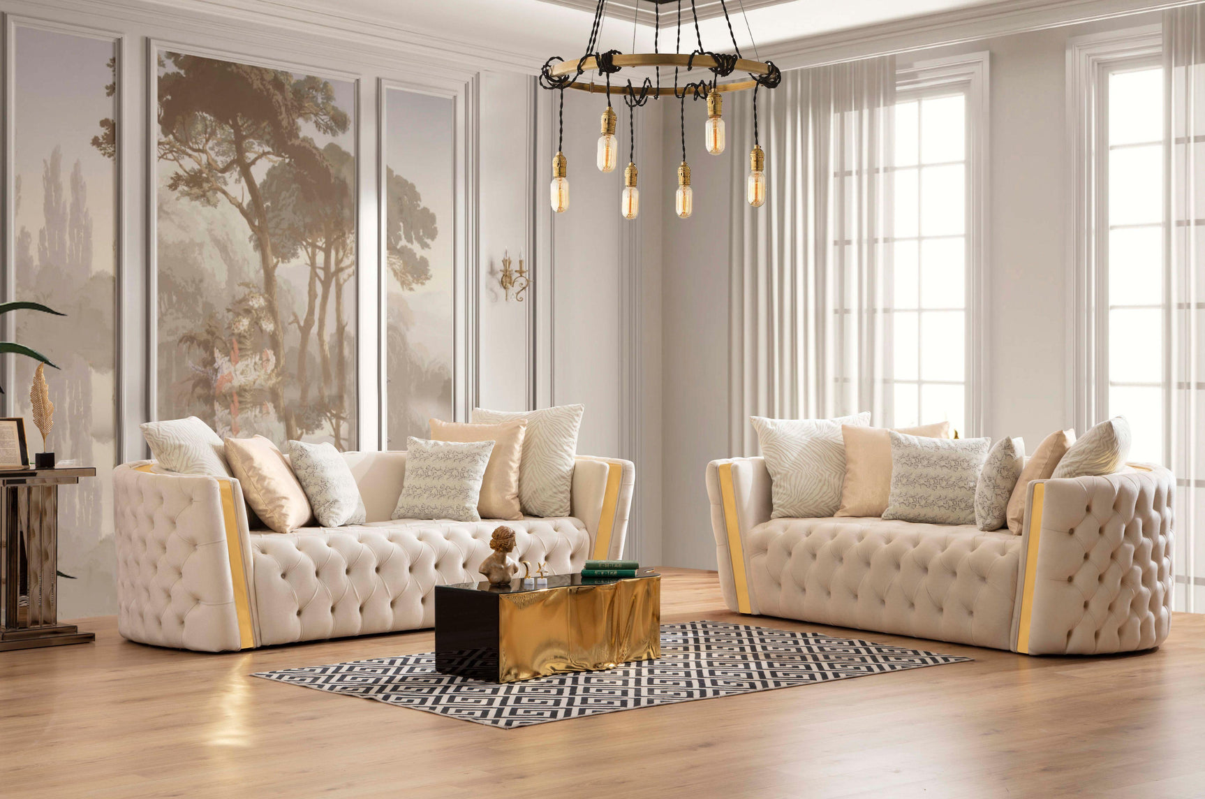 Sofia Ivory Velvet Sofa & Loveseat - Ella Furniture