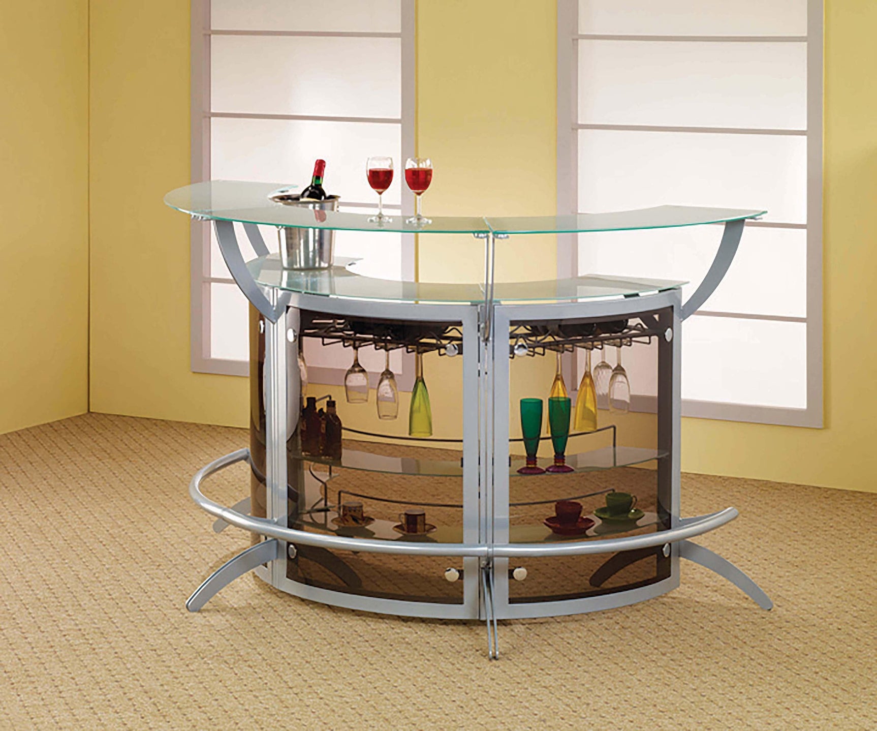 Dallas 2-Shelf Bar Unit Silver And Frosted Glass - Ella Furniture