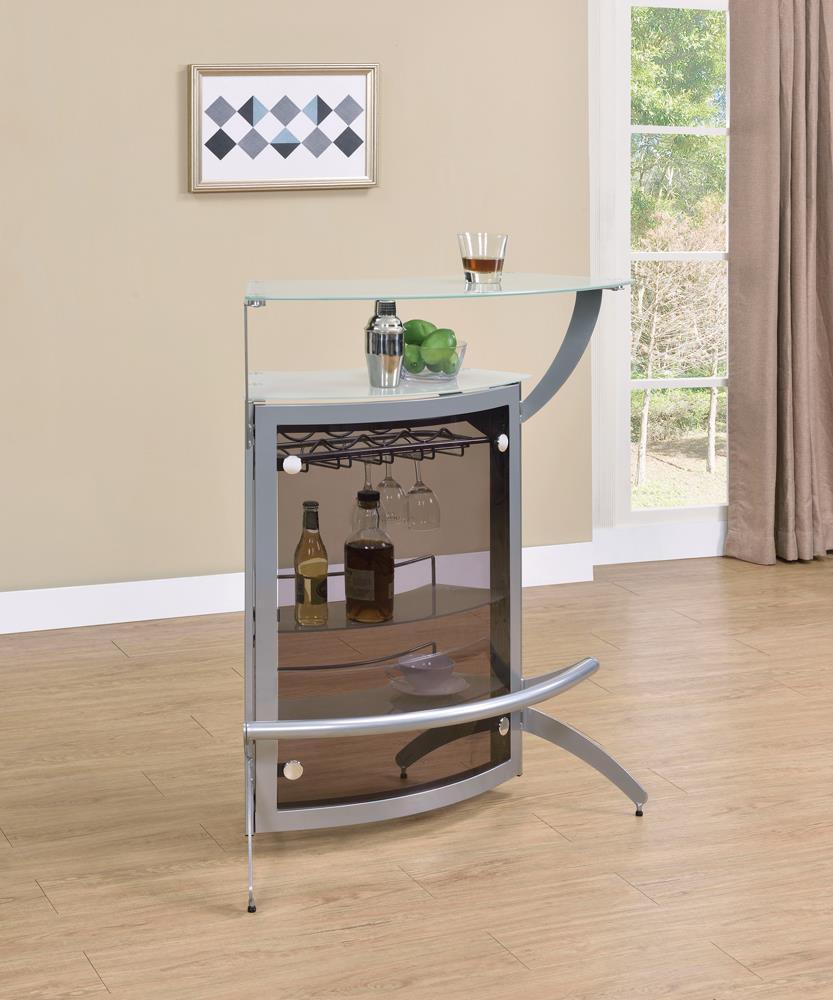 Dallas 2-Shelf Bar Unit Silver And Frosted Glass - Ella Furniture