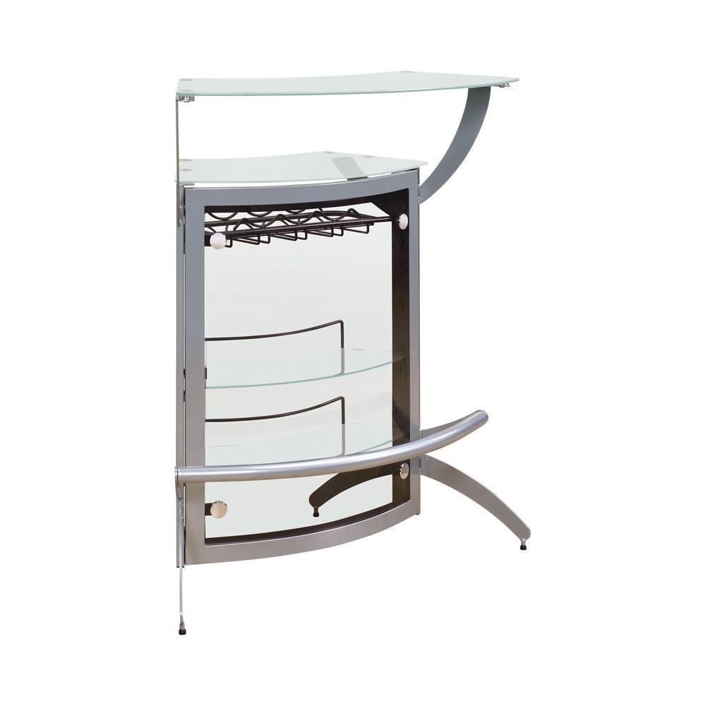 Dallas 2-Shelf Bar Unit Silver And Frosted Glass - Ella Furniture