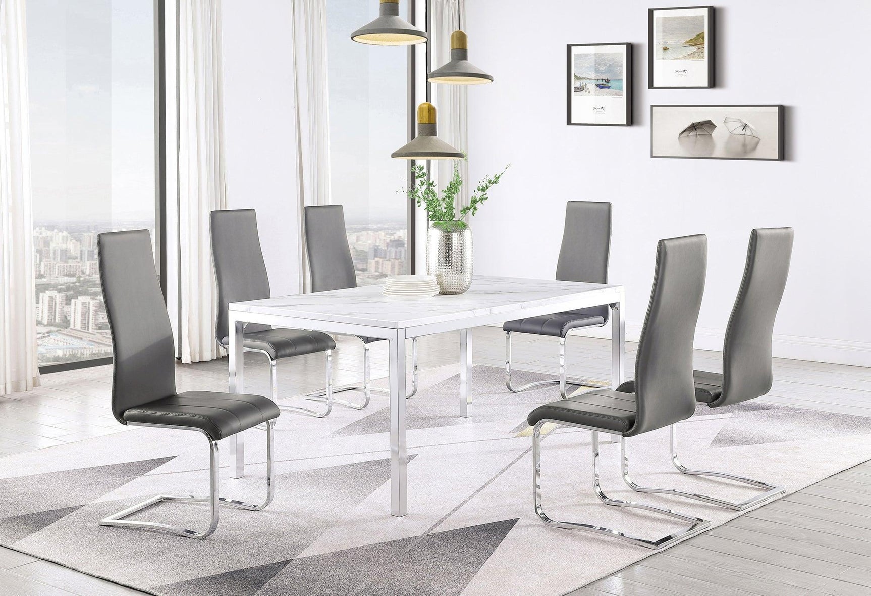 Montclair Upholstered High Back Side Chairs Grey And Chrome (Set Of 4) - Ella Furniture