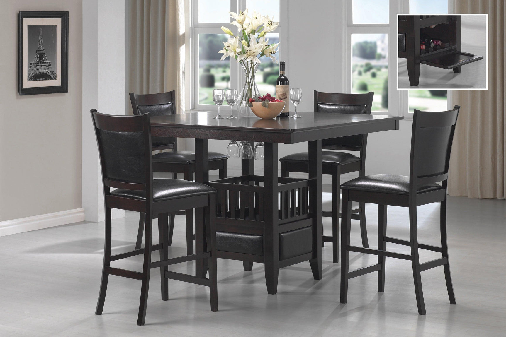 Jaden Square Counter Height Table With Storage Espresso - Ella Furniture