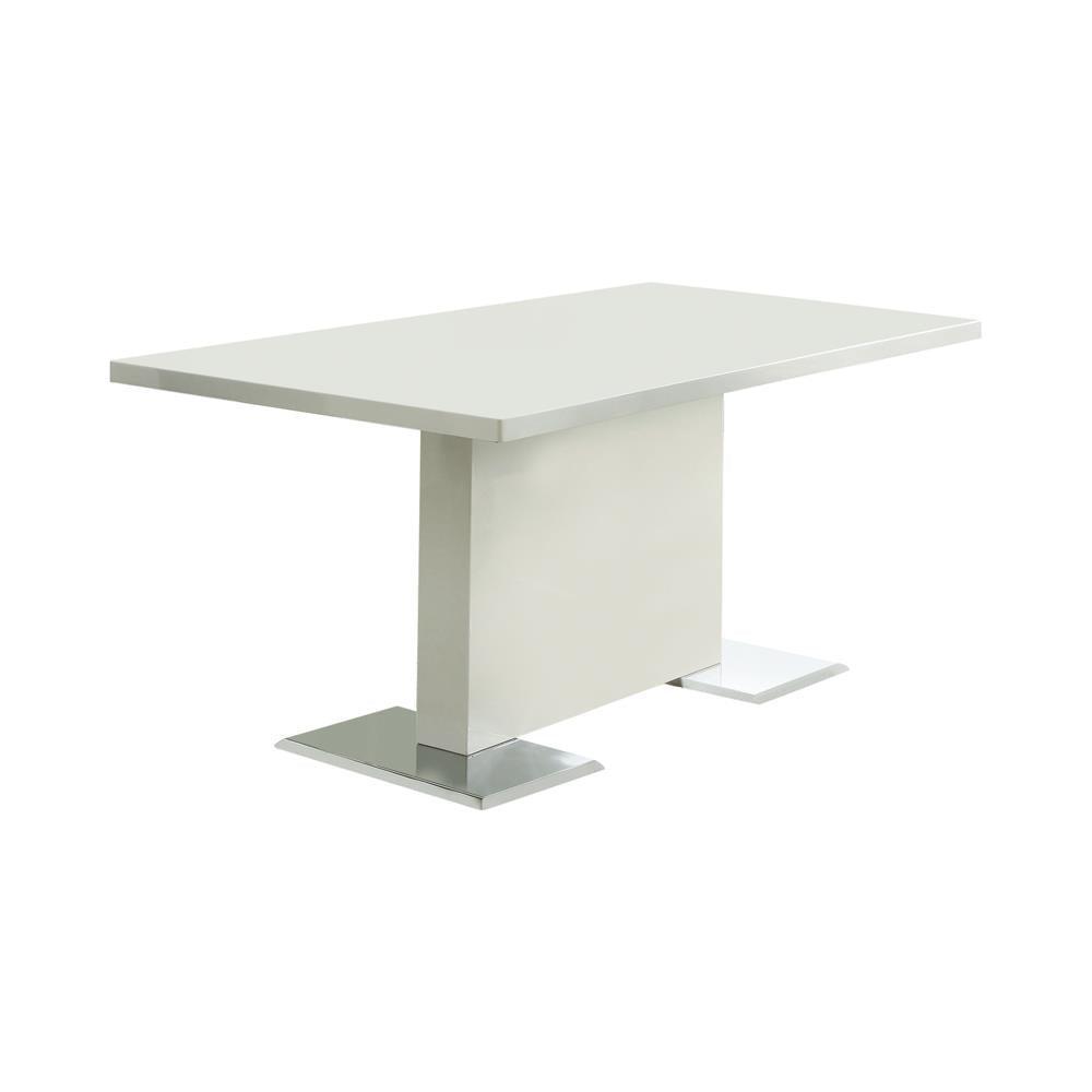 Anges T-shaped Pedestal Dining Table Glossy White - Ella Furniture