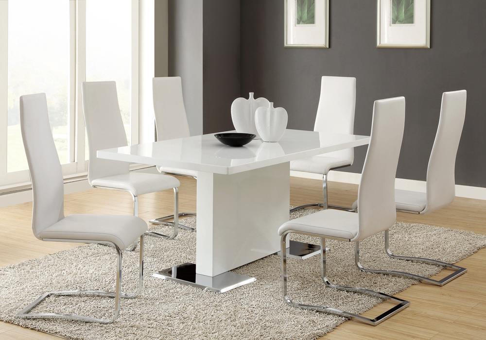 Anges T-shaped Pedestal Dining Table Glossy White - Ella Furniture