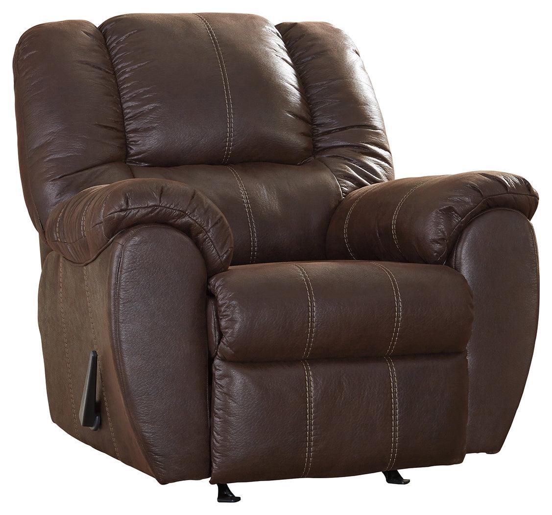 Mcgann Walnut Faux Leather Recliner - Ella Furniture