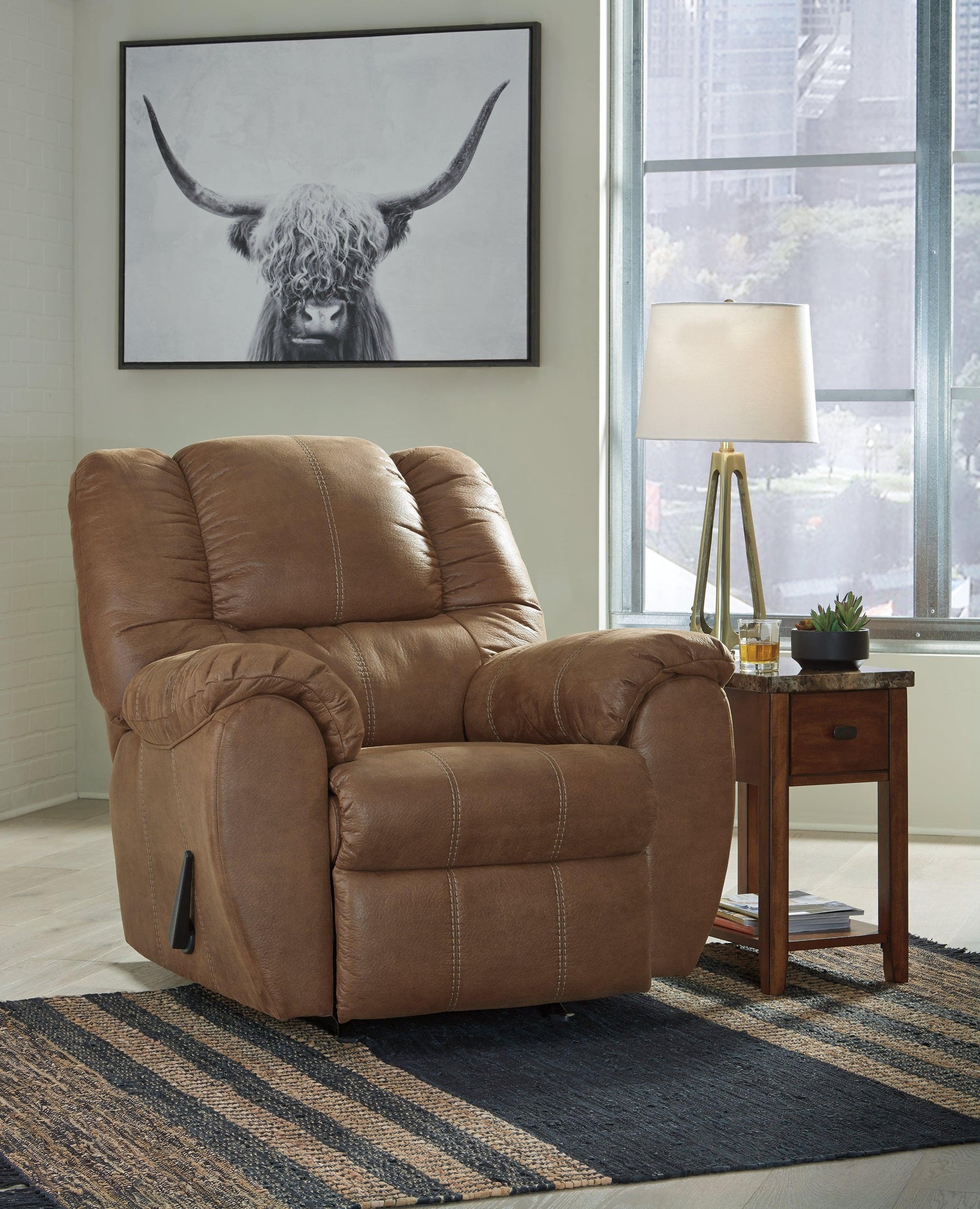 Mcgann Saddle Faux Leather Recliner - Ella Furniture