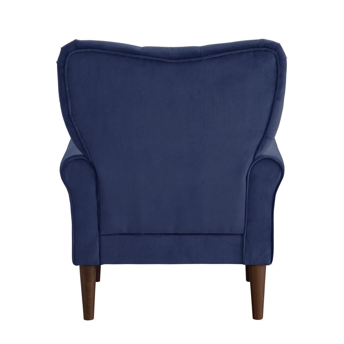 Kyrie Navy Blue Traditional Solid Wood And Plywood Velvet Fabric Upholstered Tufted Accent Chair - Ella Furniture