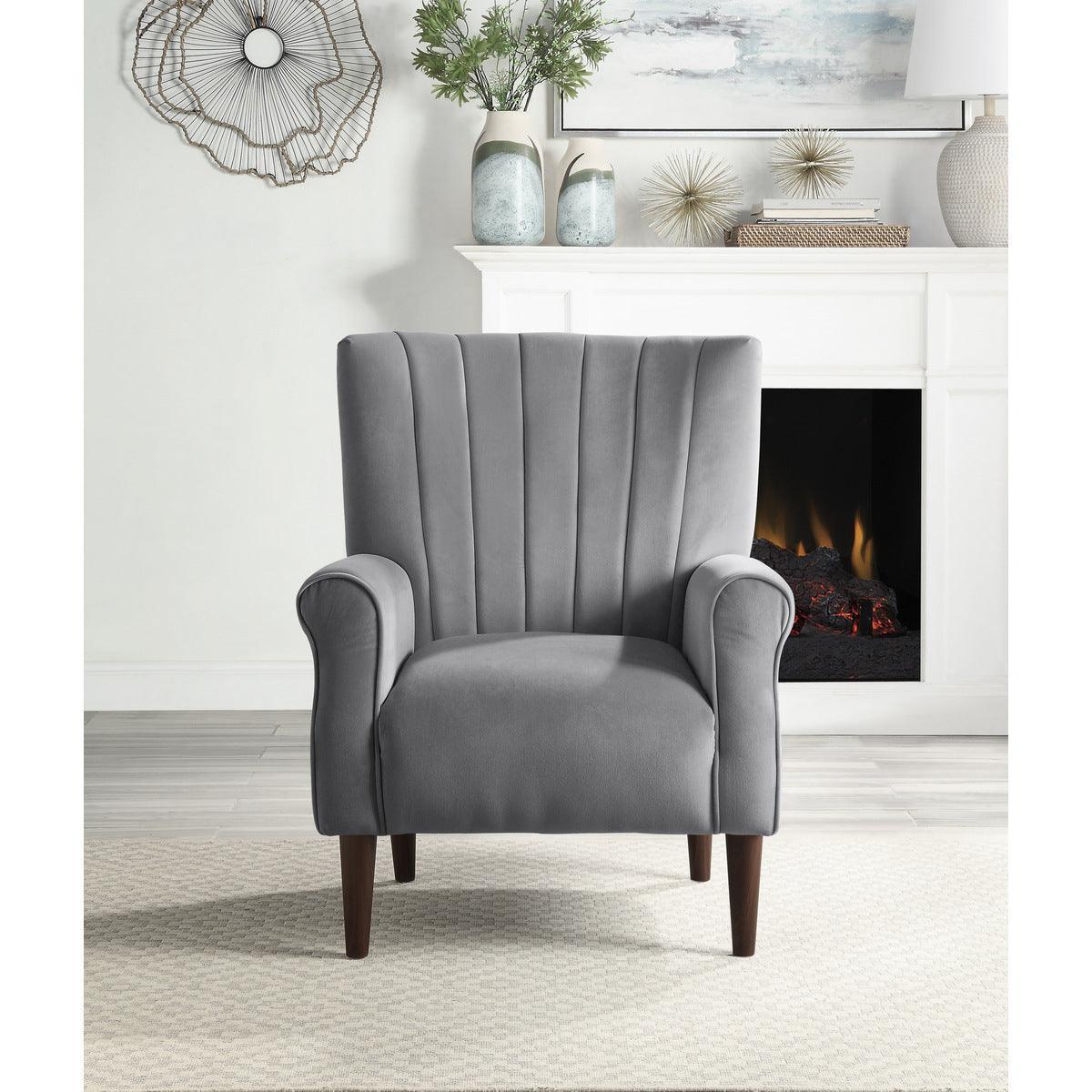 Urielle Dark Gray Traditional Solid Wood And Plywood Velvet Fabric Upholstery Accent Chair - Ella Furniture