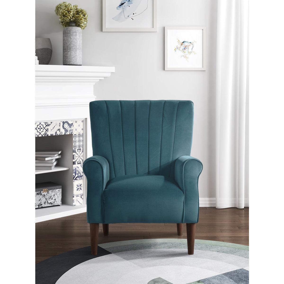 Urielle Teal Traditional Solid Wood And Plywood Velvet Fabric Upholstery Accent Chair - Ella Furniture