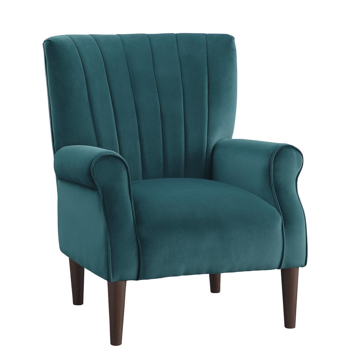 Urielle Teal Traditional Solid Wood And Plywood Velvet Fabric Upholstery Accent Chair - Ella Furniture