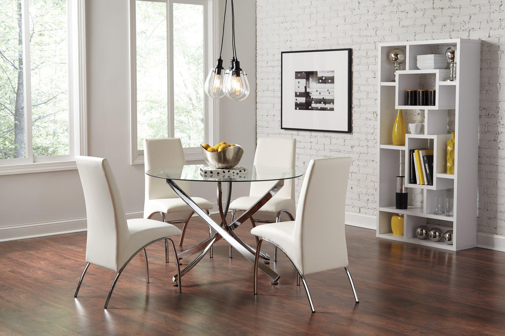 Beckham Chrome And Clear Circular Dining Room Set - Ella Furniture
