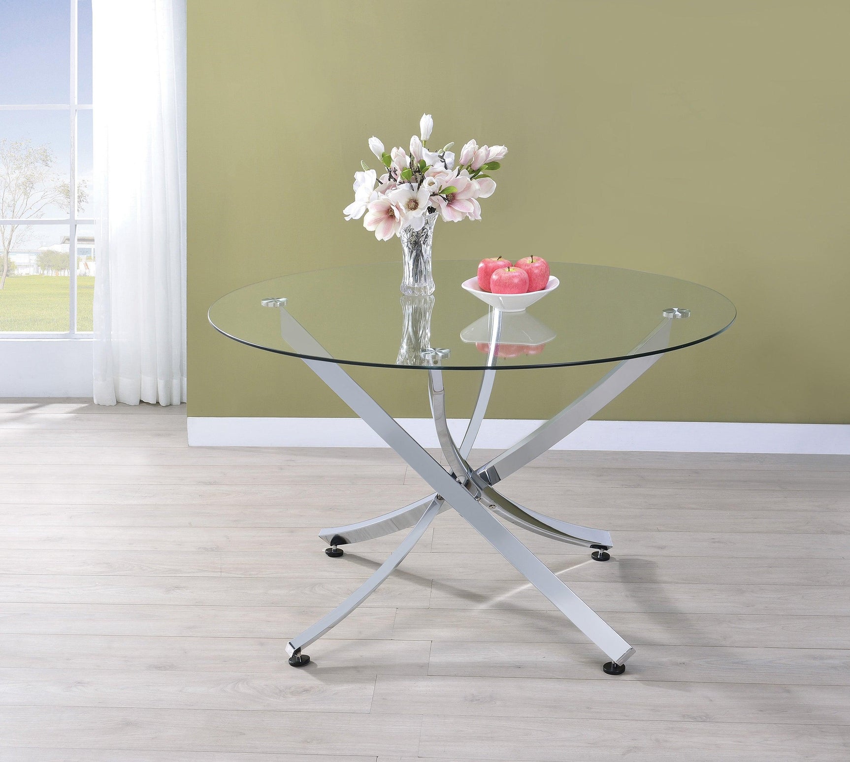 Beckham Chrome And Clear Circular Dining Room Set - Ella Furniture
