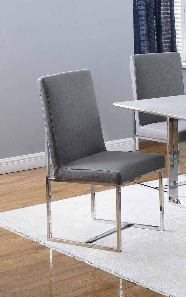 Mackinnon Upholstered Side Chairs Grey And Chrome (Set Of 2) - Ella Furniture