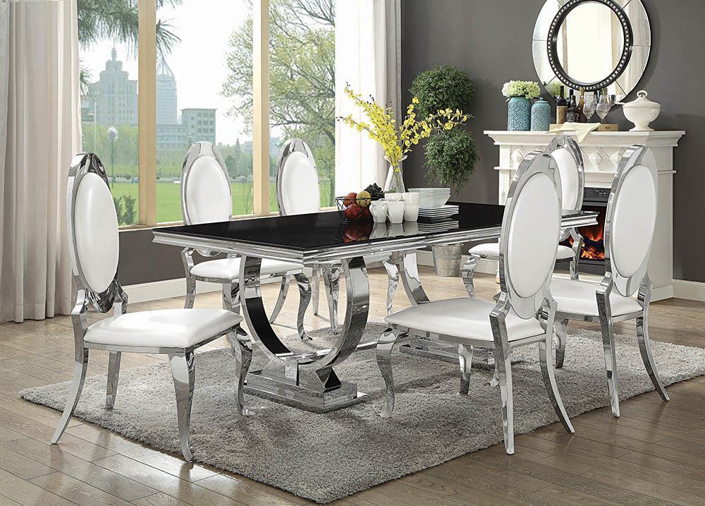 Antoine Rectangular Dining Table Chrome And Black - Ella Furniture