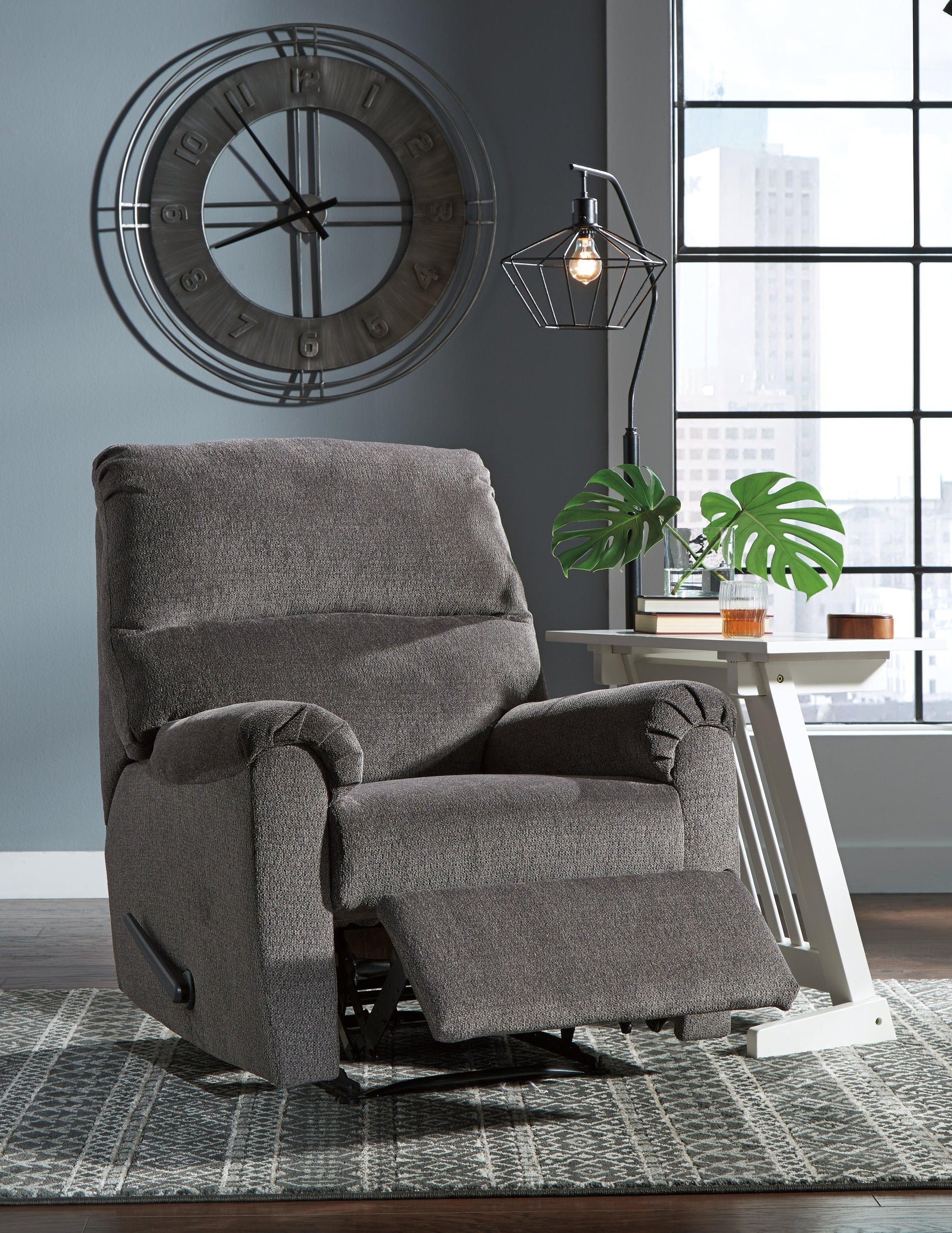 Nerviano Gray Chenille Recliner - Ella Furniture