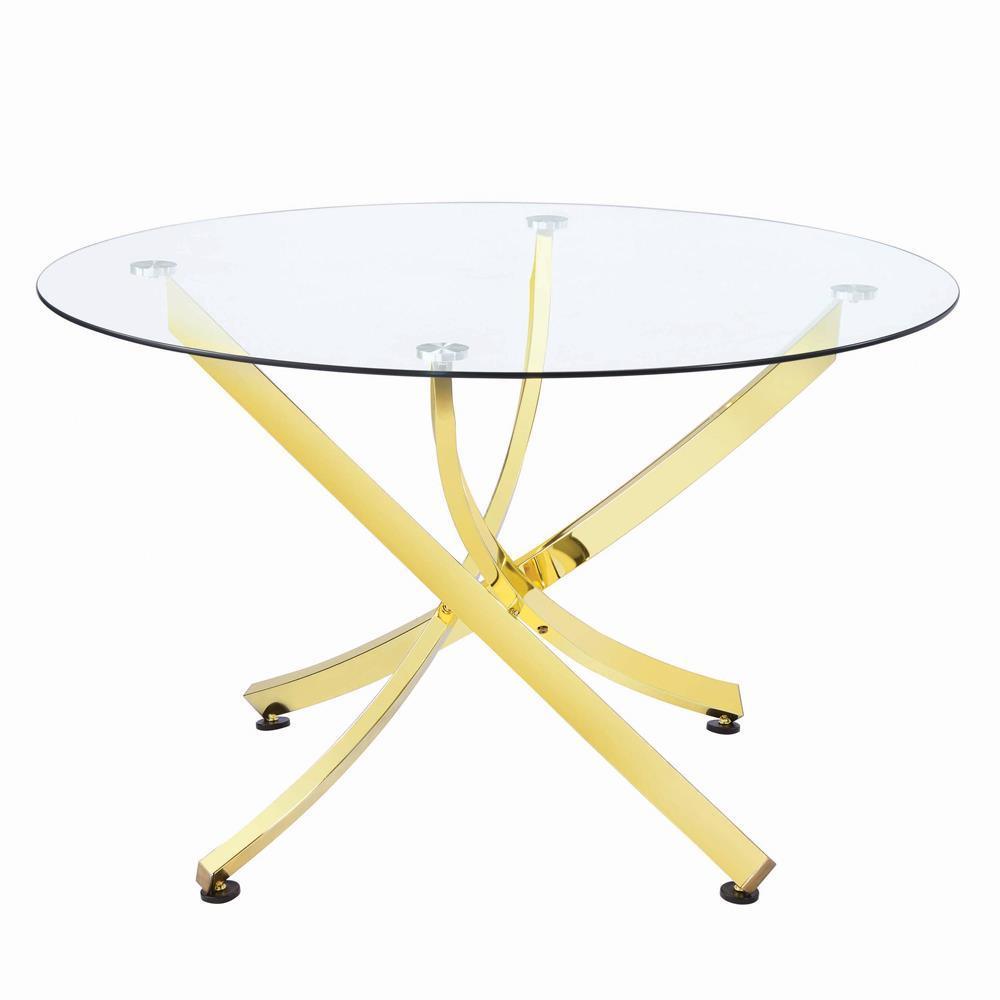 Beckham Round Dining Table Brass And Clear - Ella Furniture