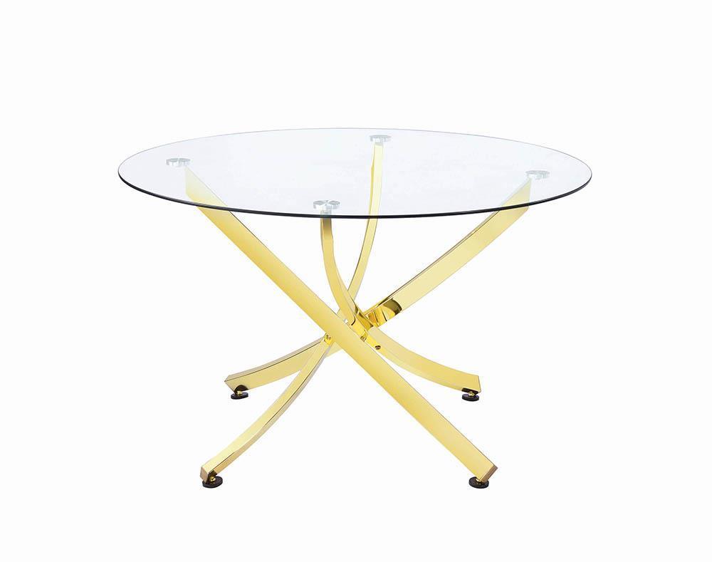 Beckham Round Dining Table Brass And Clear - Ella Furniture