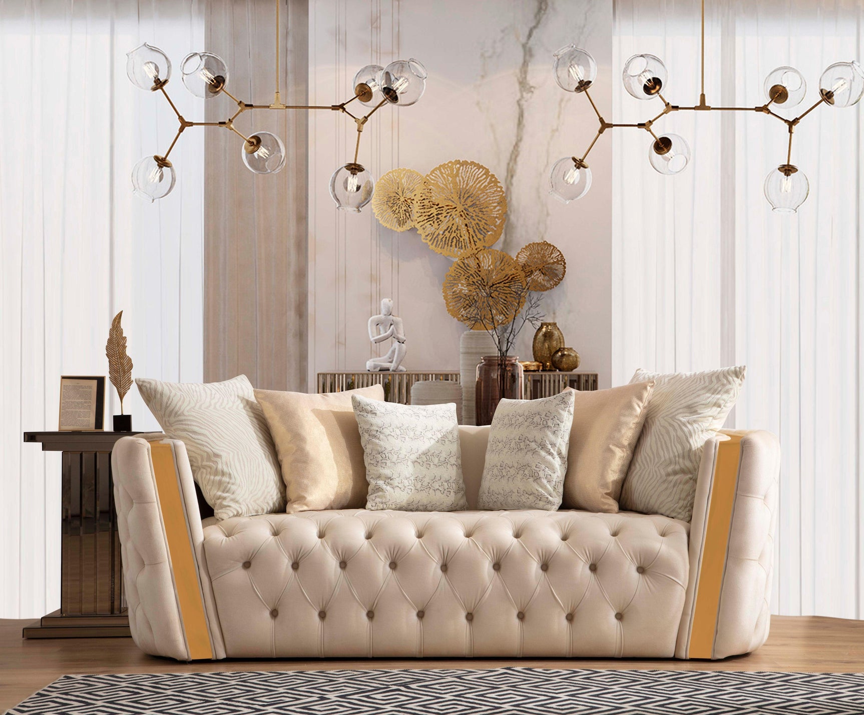 Sofia Ivory Velvet Sofa & Loveseat - Ella Furniture