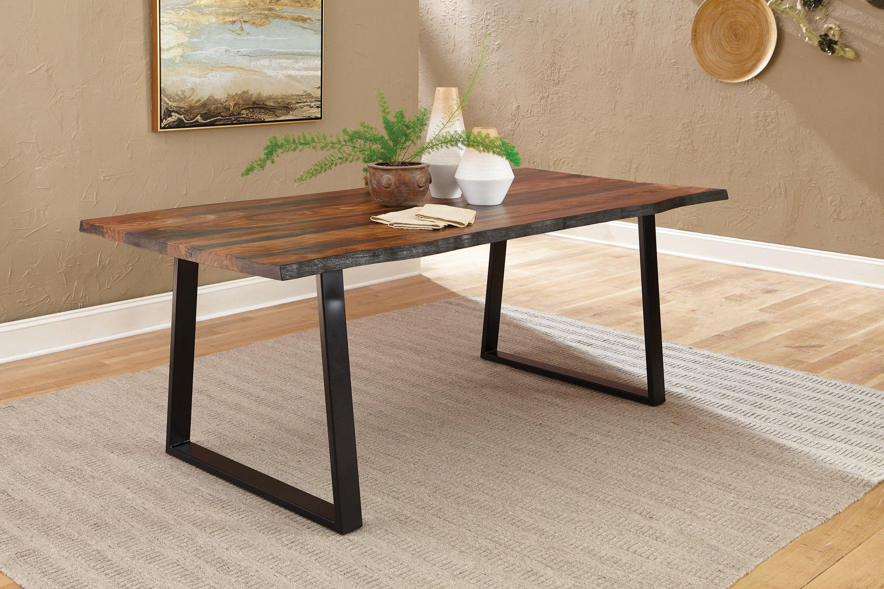 Ditman Live Edge Dining Bench Grey Sheesham And Black - Ella Furniture