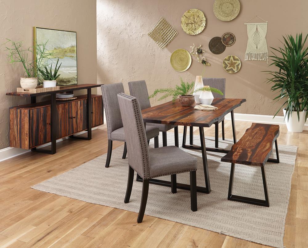 Ditman Live Edge Dining Bench Grey Sheesham And Black - Ella Furniture
