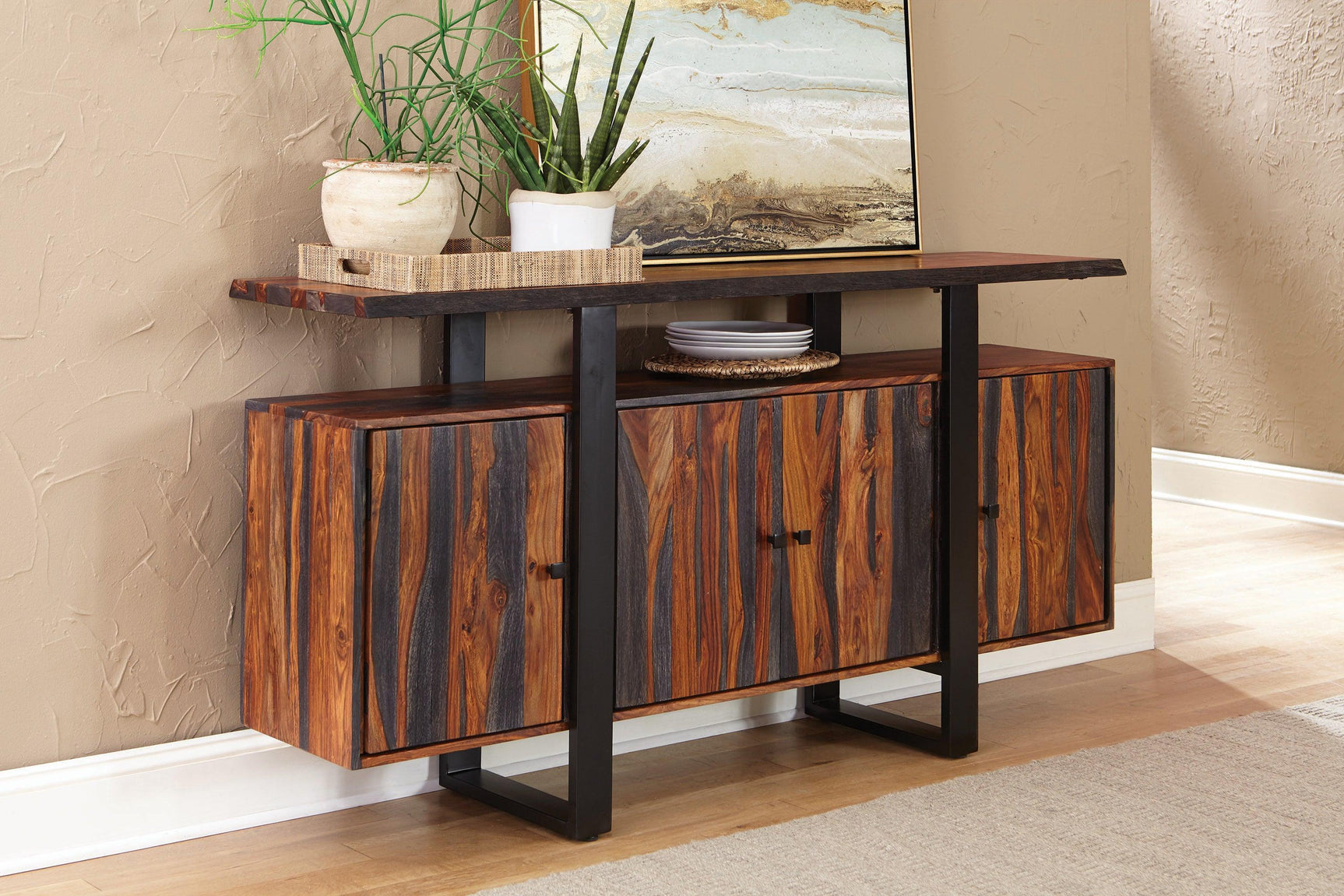 Ditman Live Edge Dining Table Grey Sheesham And Black - Ella Furniture