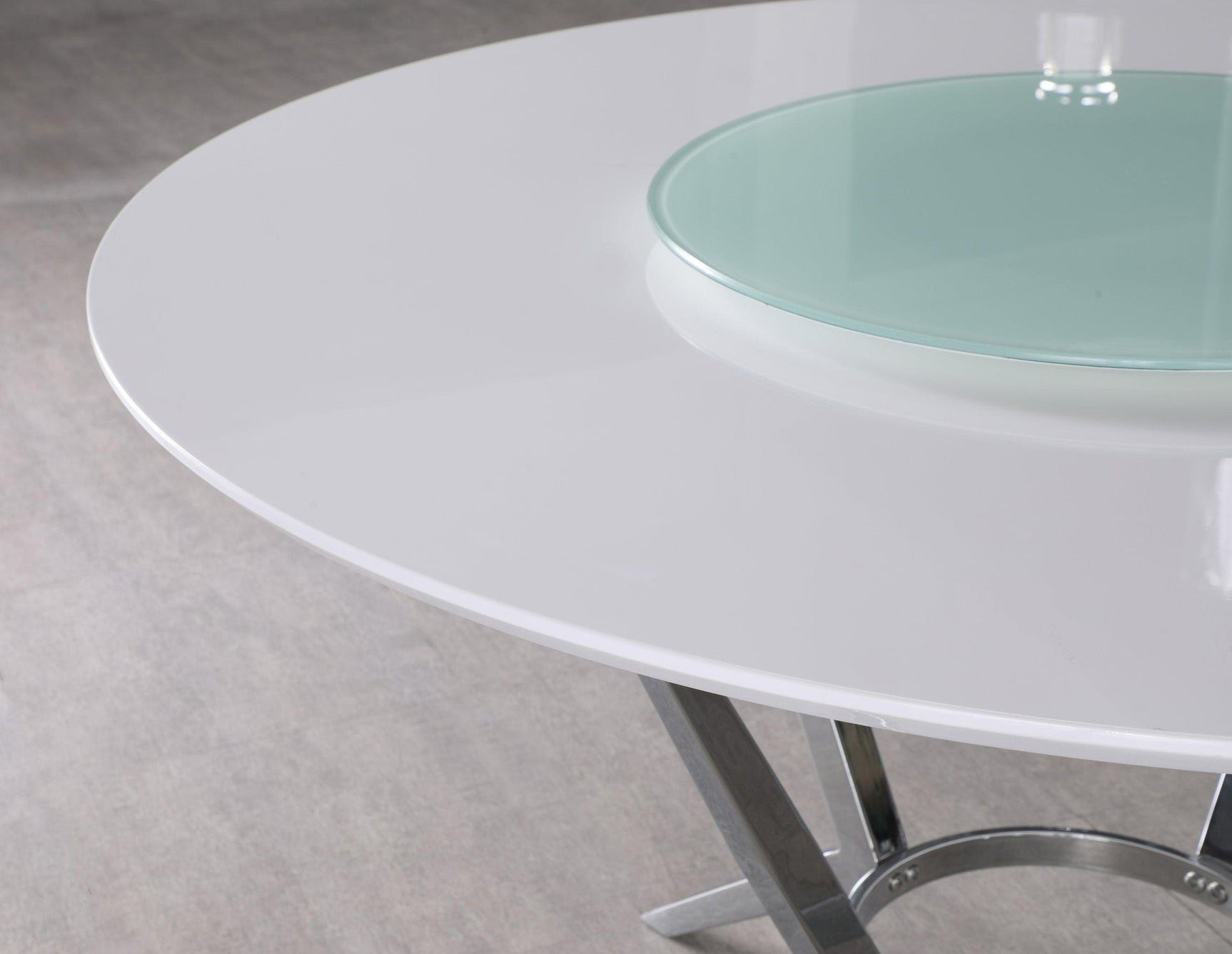 Abby Lazy Susan White And Chrome Circular Dining Room Set - Ella Furniture