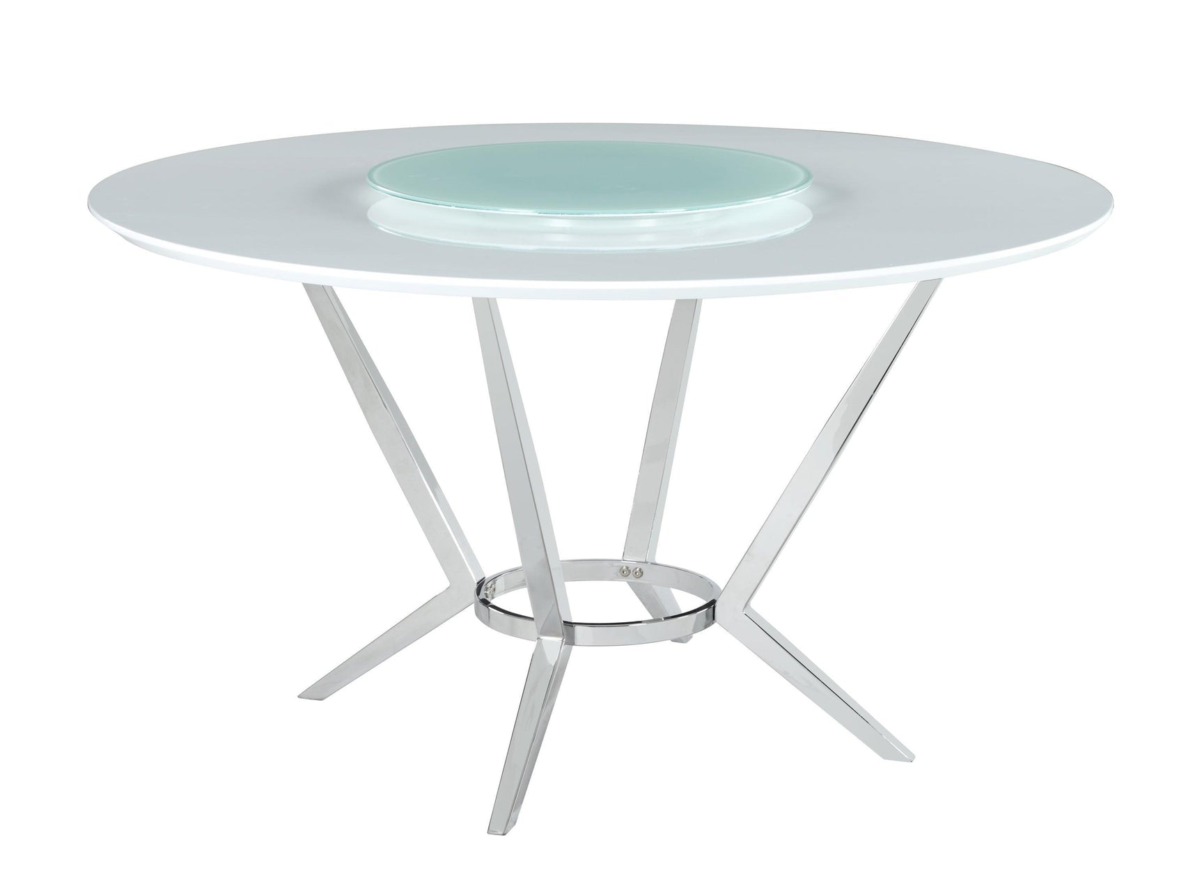 Abby Lazy Susan White And Chrome Circular Dining Room Set - Ella Furniture