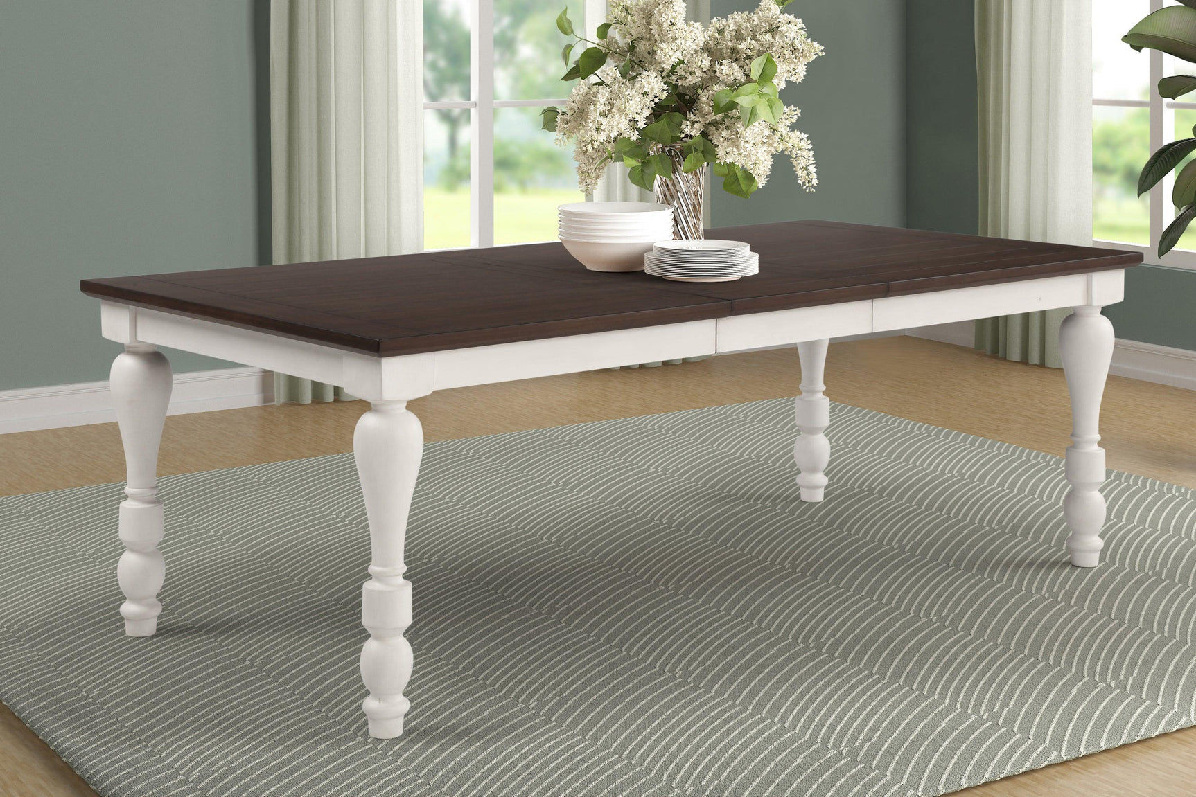 Madelyn Dining Table With Extension Leaf Dark Cocoa And Coastal White - Ella Furniture