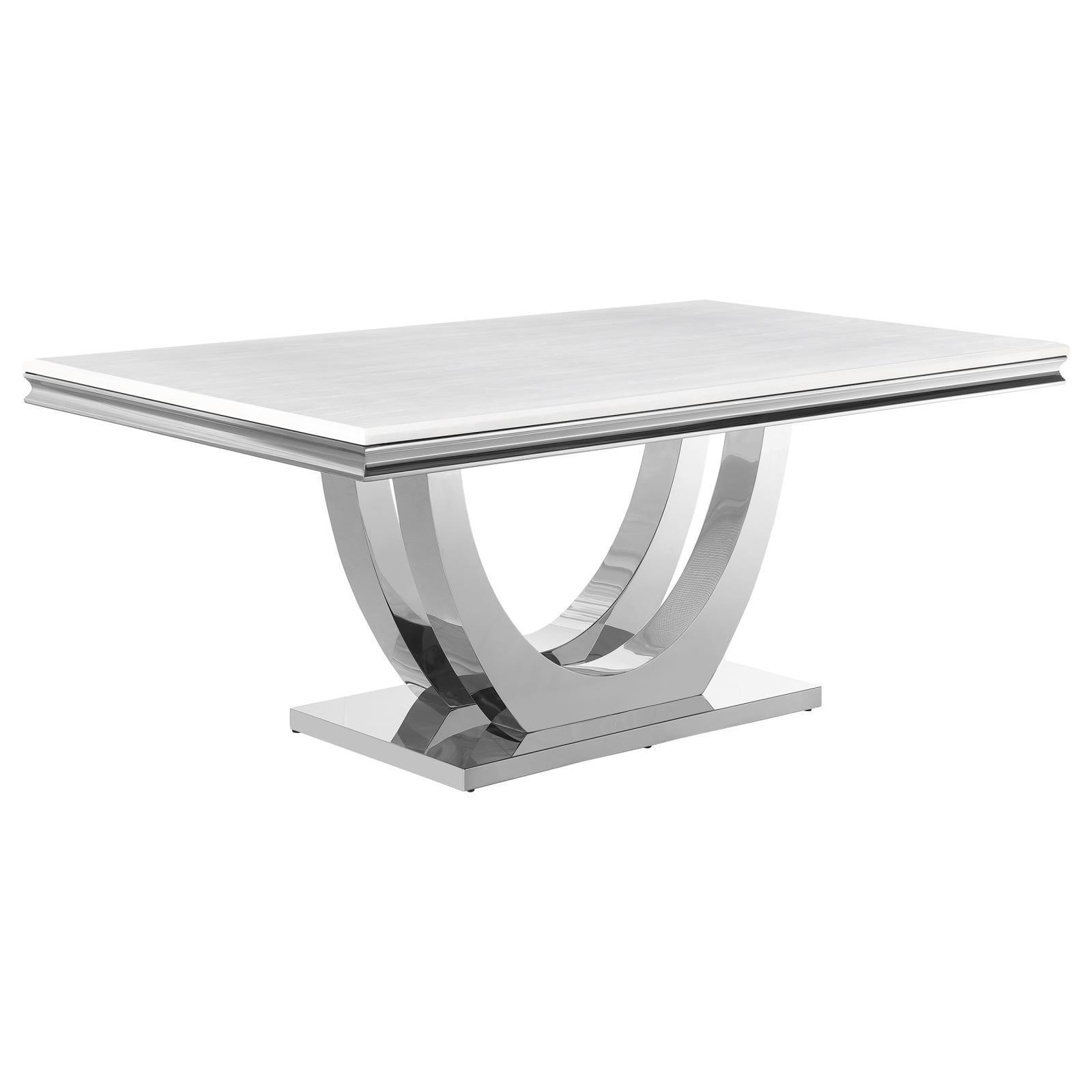 Kerwin Rectangle Faux Marble Top Dining Table White And Chrome - Ella Furniture
