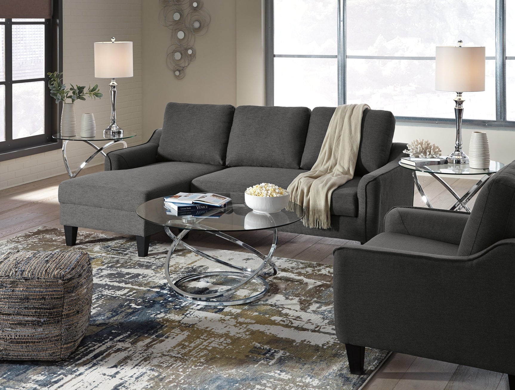 Hollynyx table set styled with modern living room decor