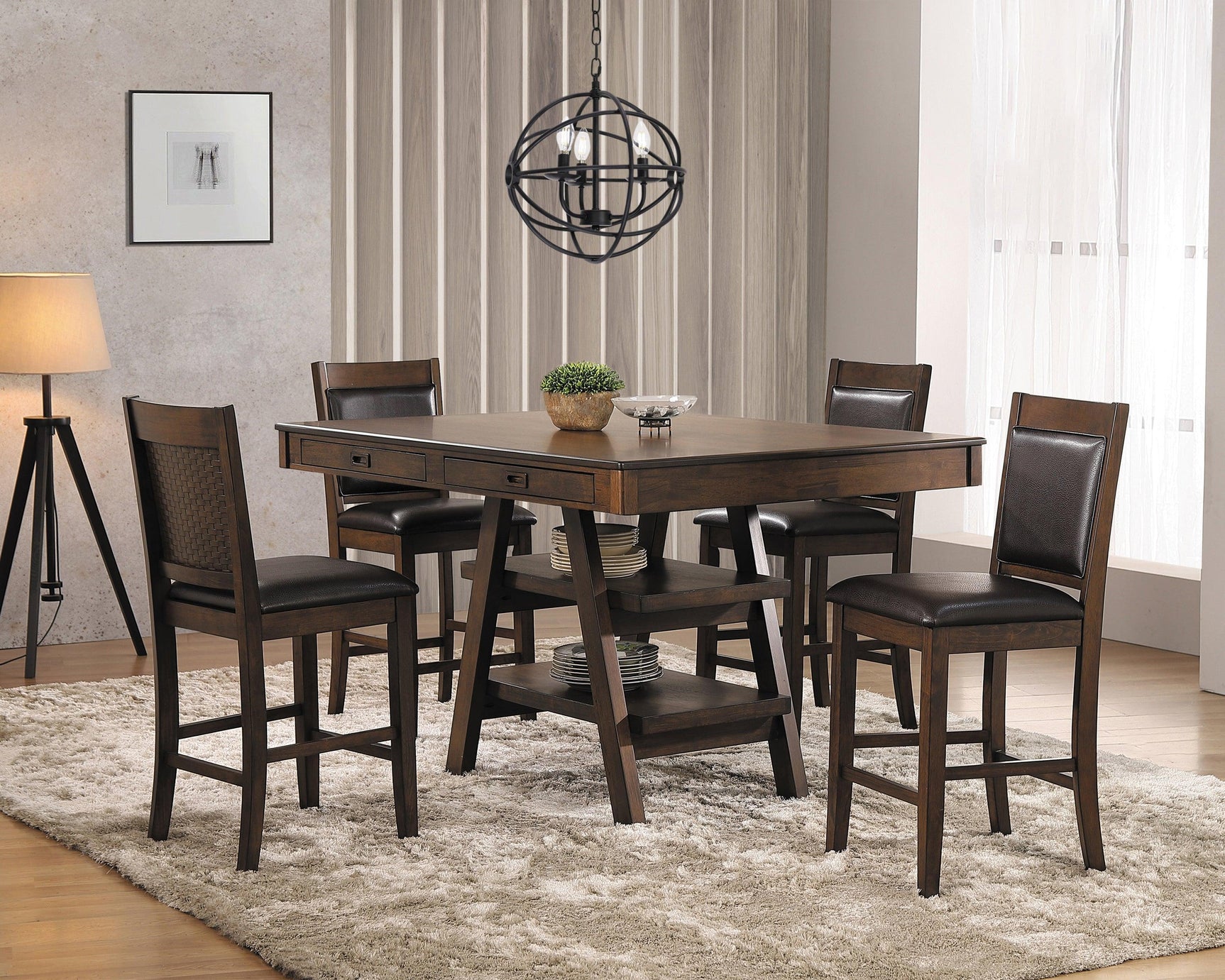 Dewey 2-Drawer Counter Height Table With Open Shelves Walnut - Ella Furniture