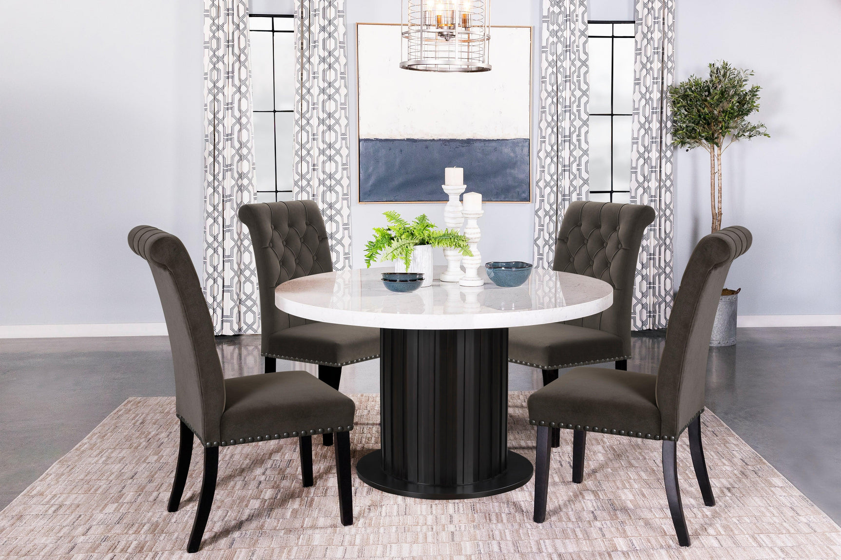 Suzanne Black And White Circular Dining Room Set - Ella Furniture