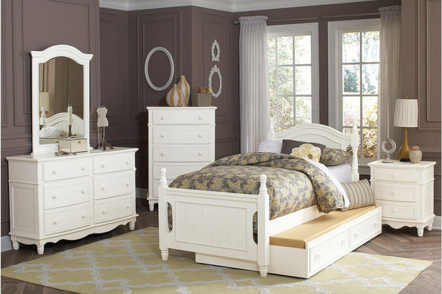 Clementine White Contemporary Traditional Solid Wood Trundle Storage Youth Platform Bedroom Set - Ella Furniture
