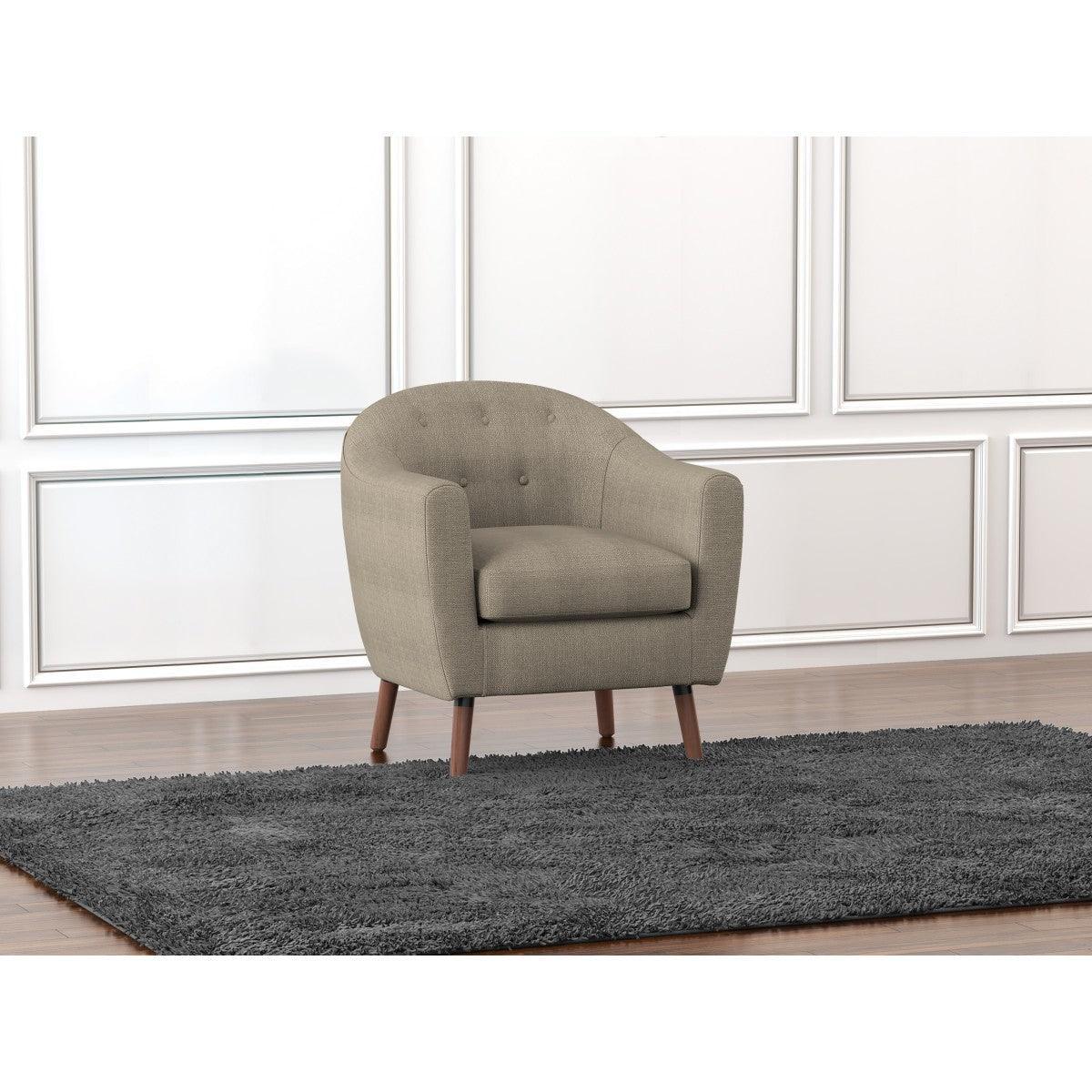 Lucille Beige Solid Wood And Plywood Textured Fabric Polyester Upholstered Tufted Accent Chair - Ella Furniture