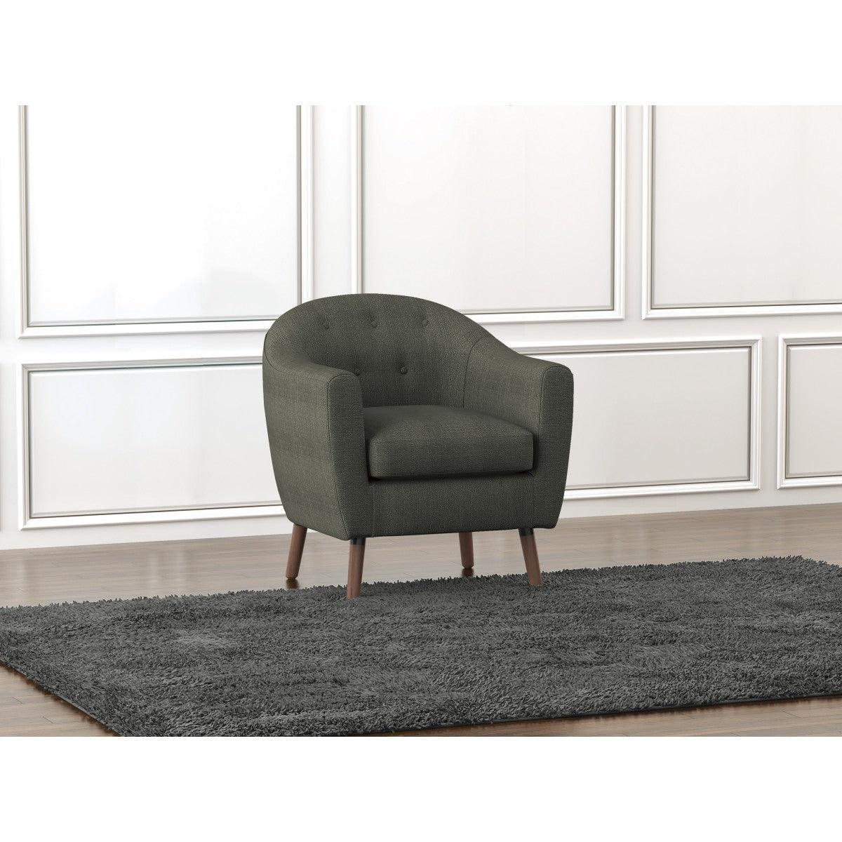 Lucille Gray Solid Wood And Plywood Textured Fabric Polyester Upholstered Tufted Accent Chair - Ella Furniture