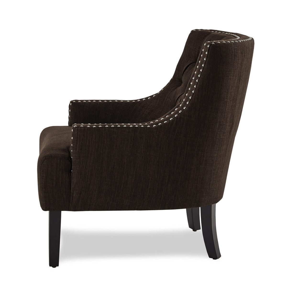 Charisma Chocolate Traditional Solid Wood, Plywood Textured Fabric Upholstered Tufted Accent Chair - Ella Furniture