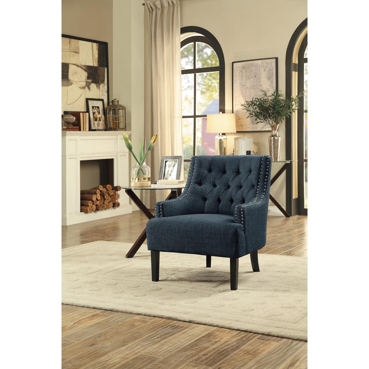 Charisma Indigo Traditional Solid Wood, Plywood Textured Fabric Upholstered Tufted Accent Chair - Ella Furniture