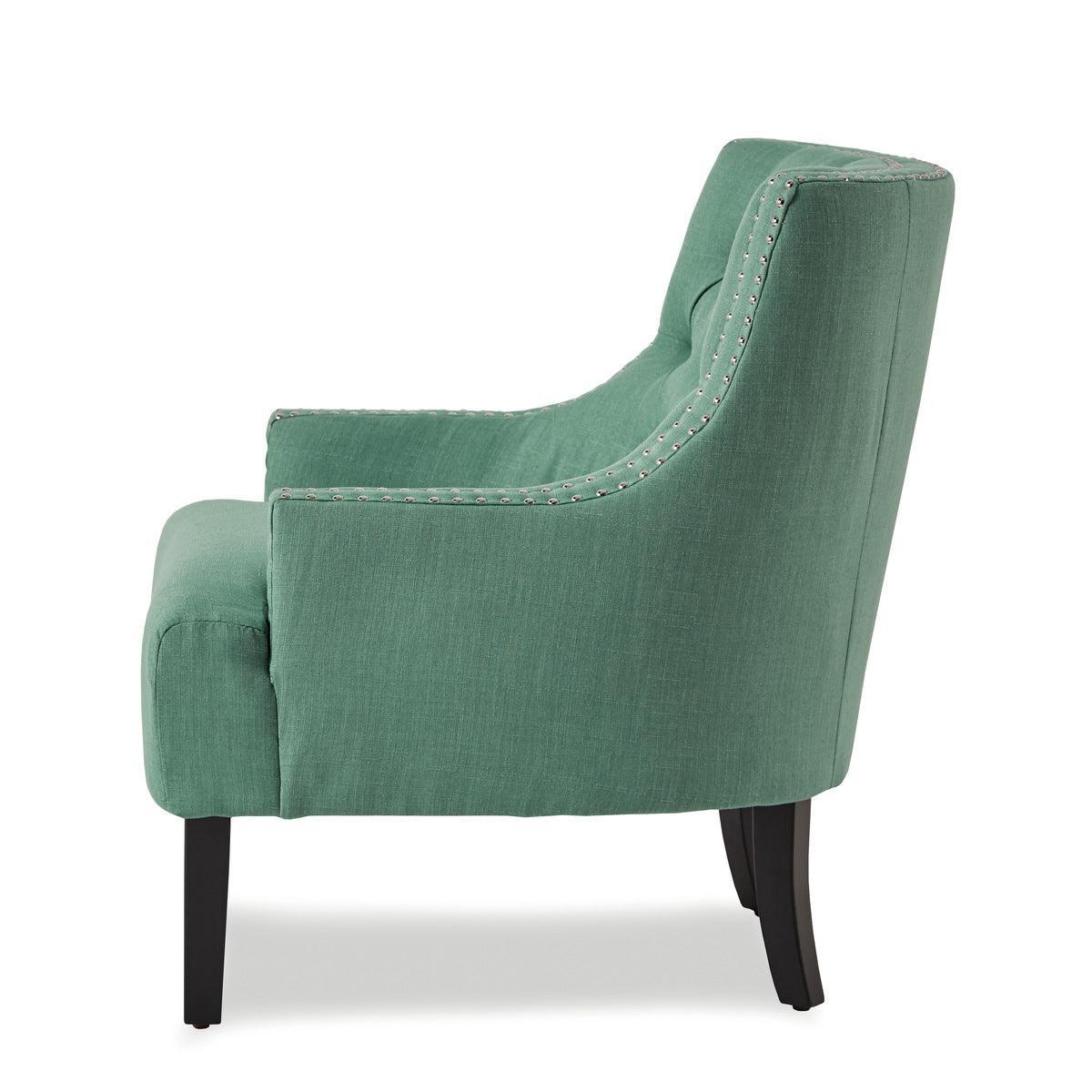 Charisma Teal Traditional Solid Wood, Plywood Textured Fabric Upholstered Tufted Accent Chair - Ella Furniture