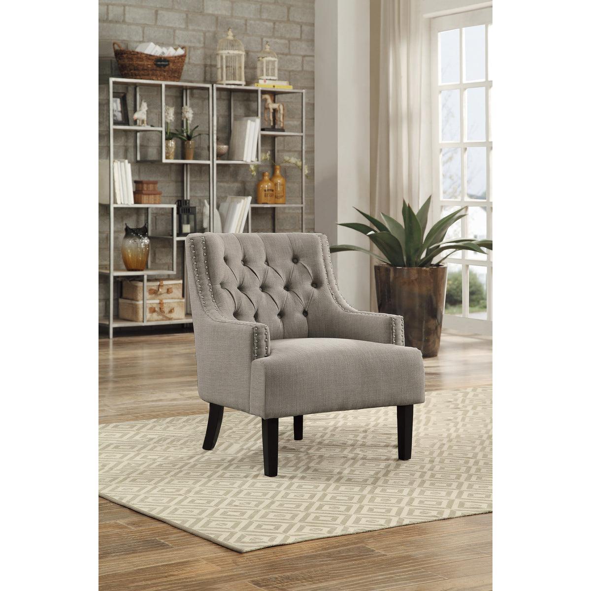Charisma Taupe Traditional Solid Wood, Plywood Textured Fabric Upholstered Tufted Accent Chair - Ella Furniture