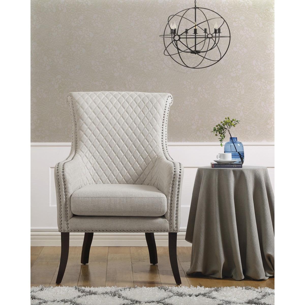 Avalon Beige Solid Wood And Plywood Textured Fabric Upholstery Quilted Accent Chair - Ella Furniture