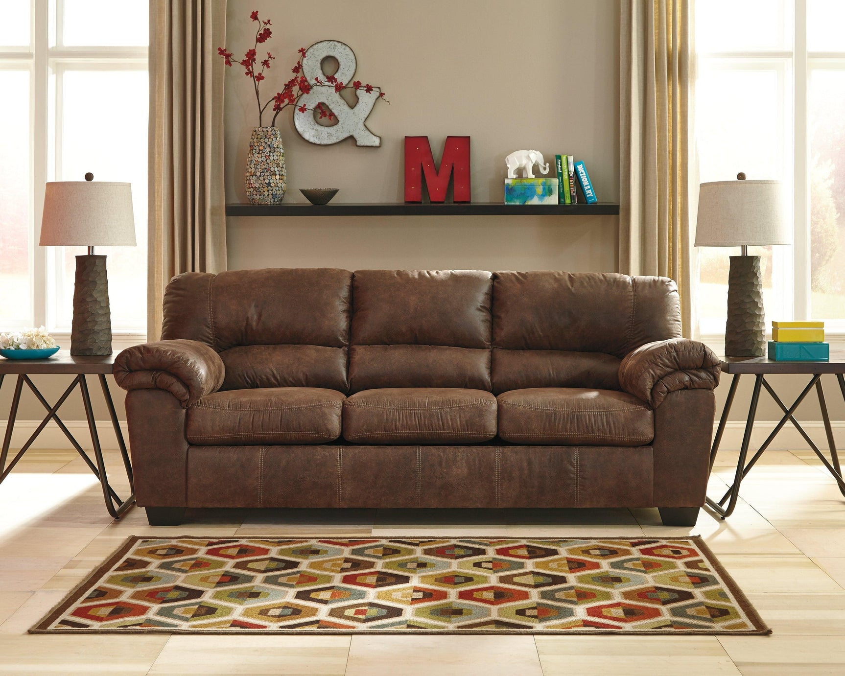 Bladen Coffee Faux Leather Sofa - Ella Furniture