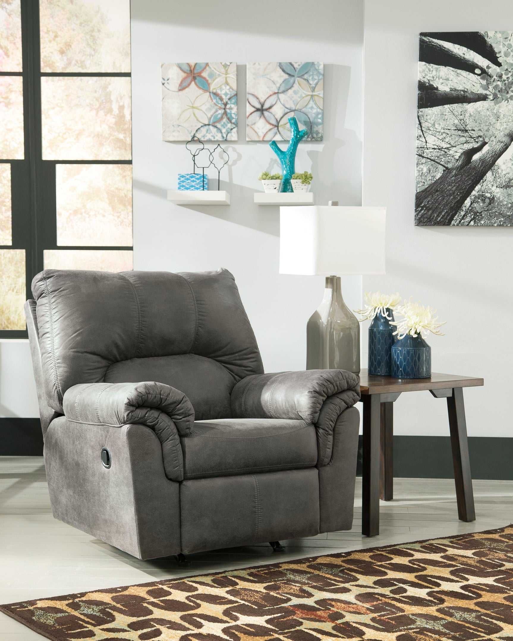 Bladen Slate Faux Leather Recliner - Ella Furniture