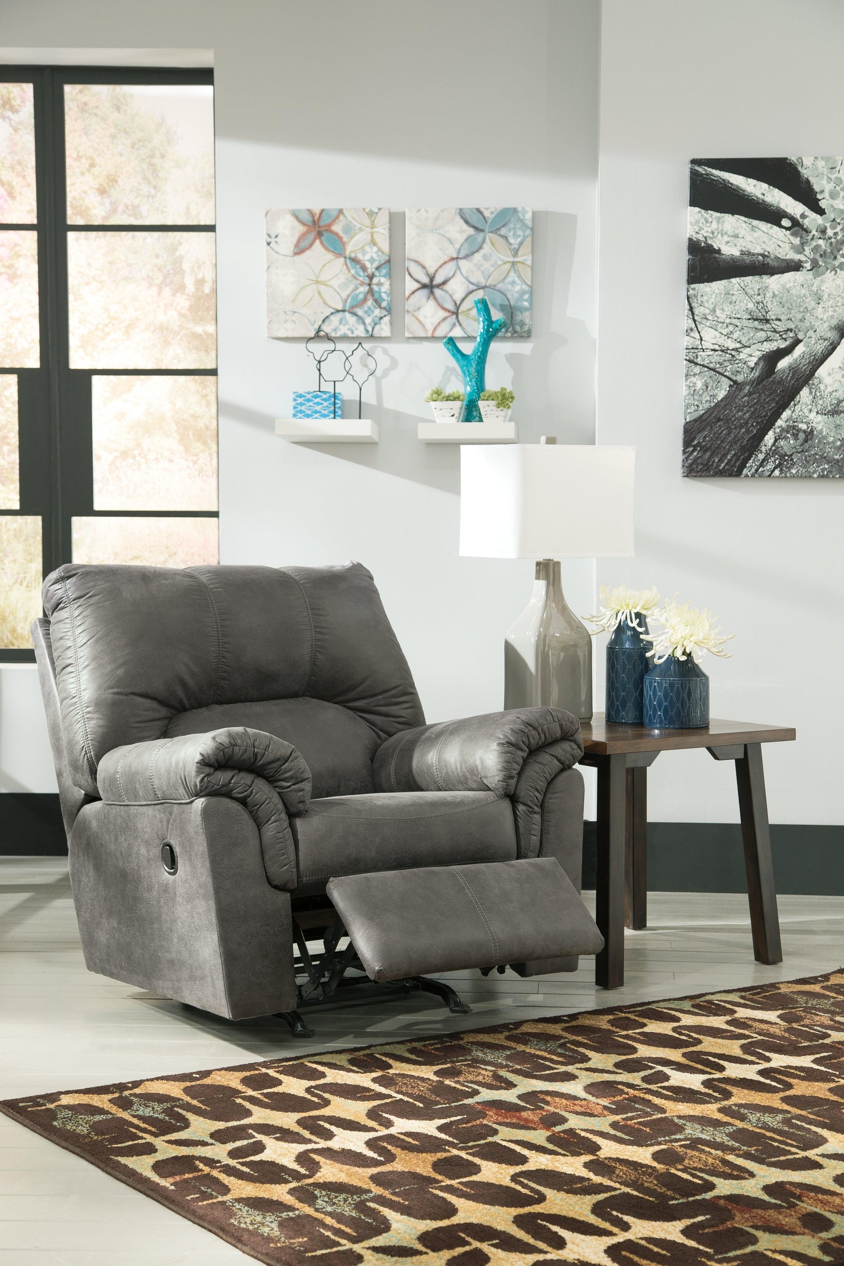 Bladen Slate Faux Leather Recliner - Ella Furniture