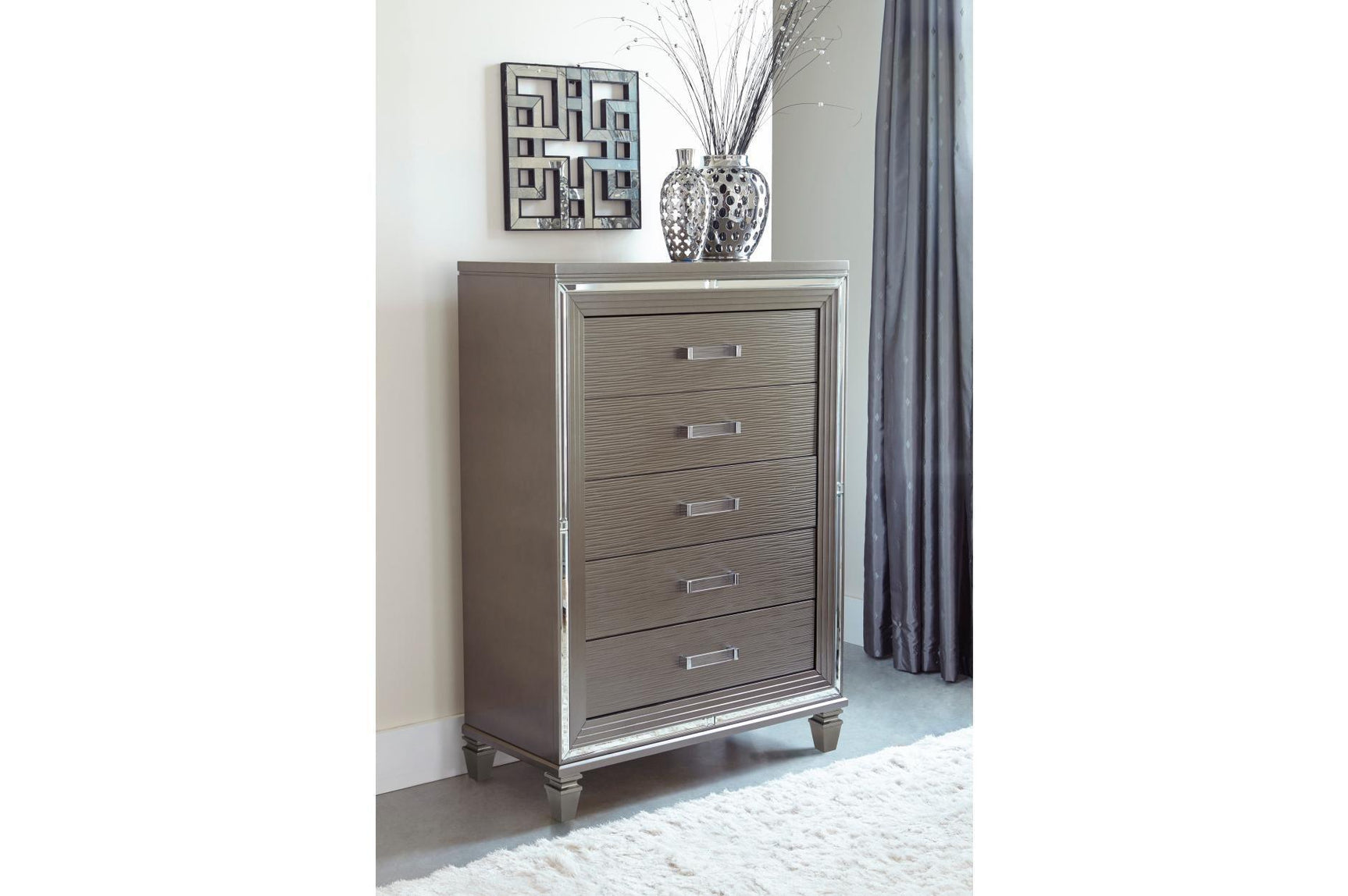 Tamsin Silver Gray Solid Wood Faux Leather Upholstered LED Storage Platform Bedroom Set - Ella Furniture