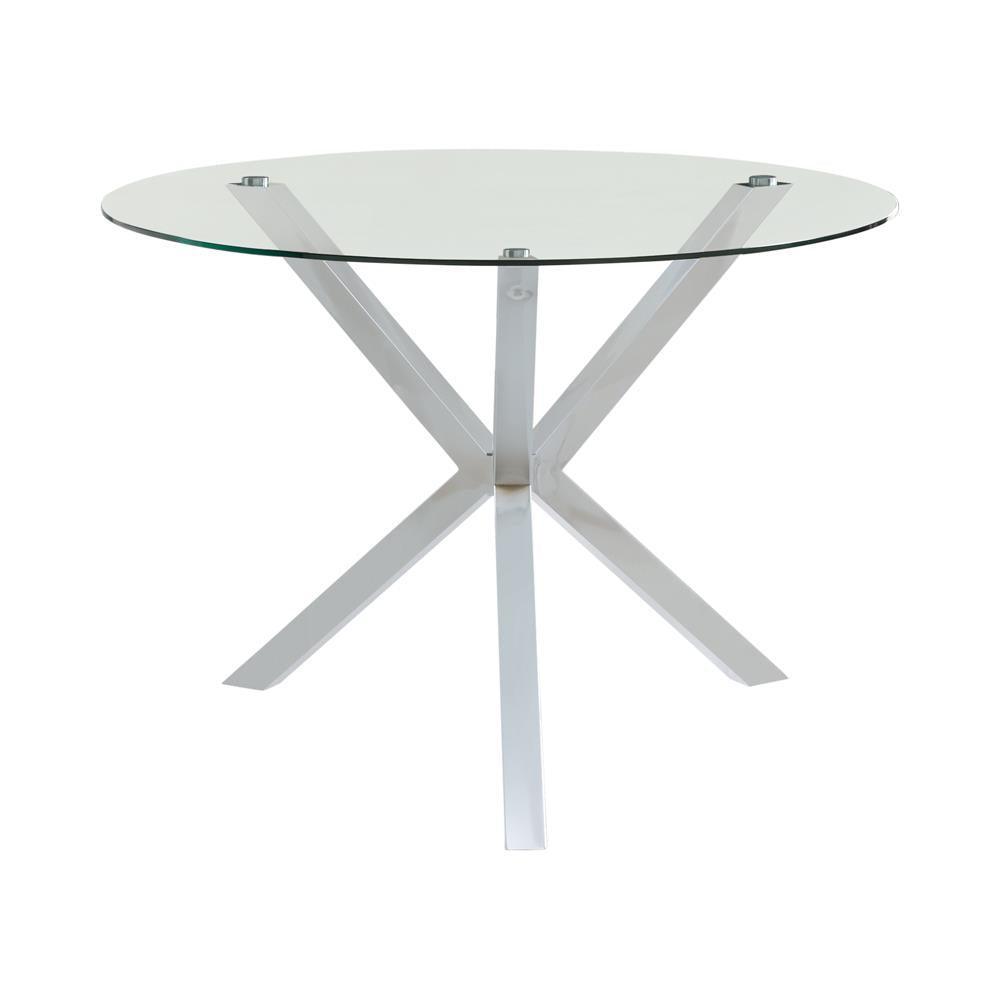 Vance Glass Top Dining Table With X-cross Base Chrome - Ella Furniture