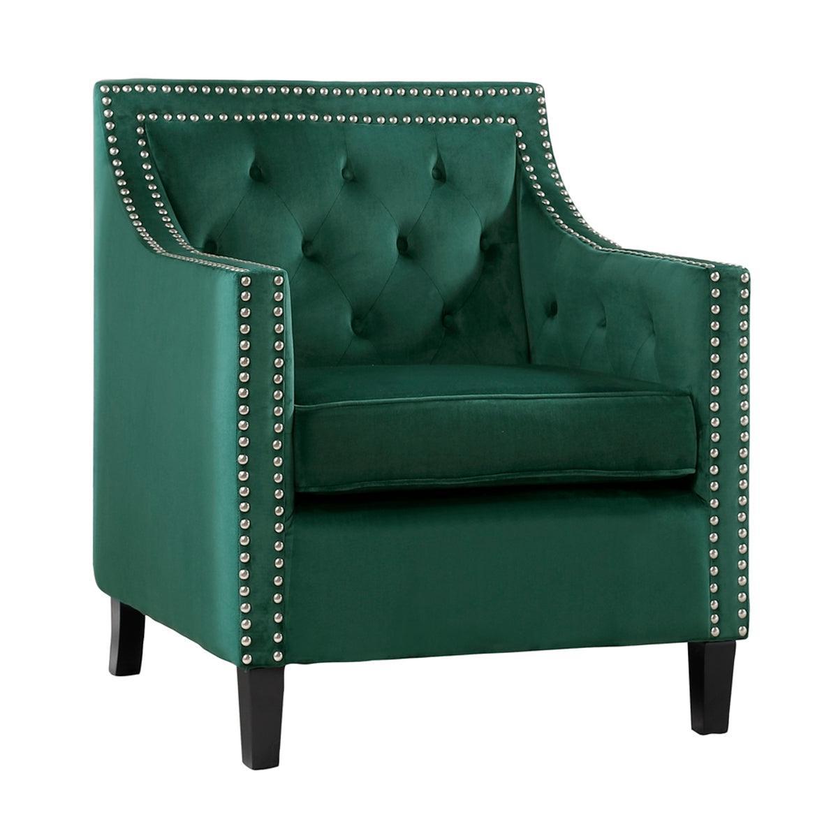 Grazioso Forest Green Solid Wood And Plywood Velvet Fabric Upholstery=ed Tufted Accent Chair - Ella Furniture