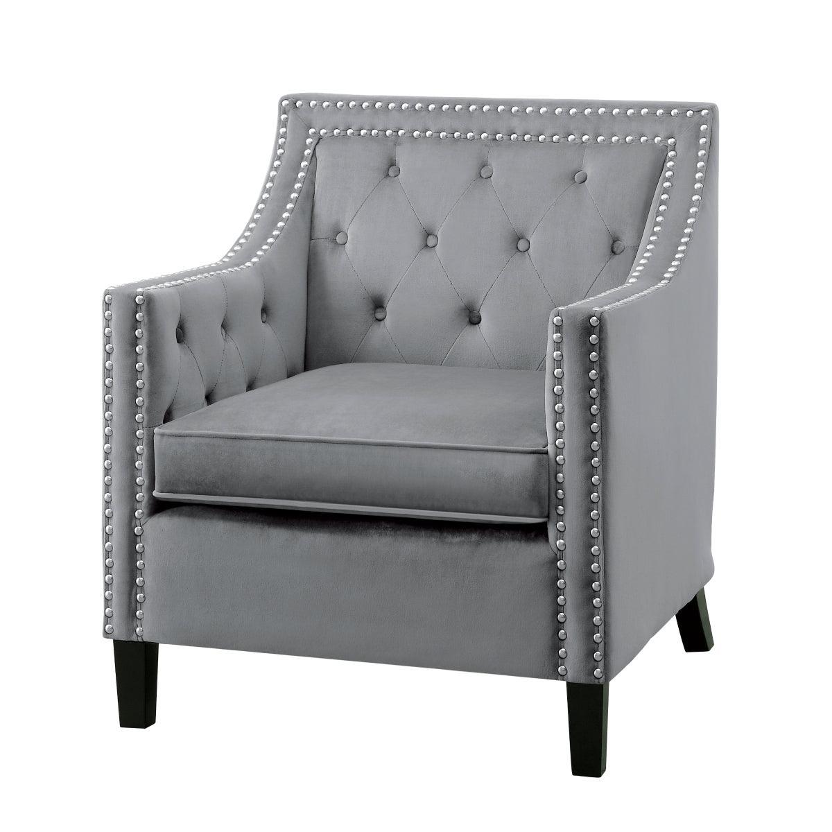 Grazioso Dark Gray Solid Wood And Plywood Velvet Fabric Upholstered Tufted Accent Chair - Ella Furniture