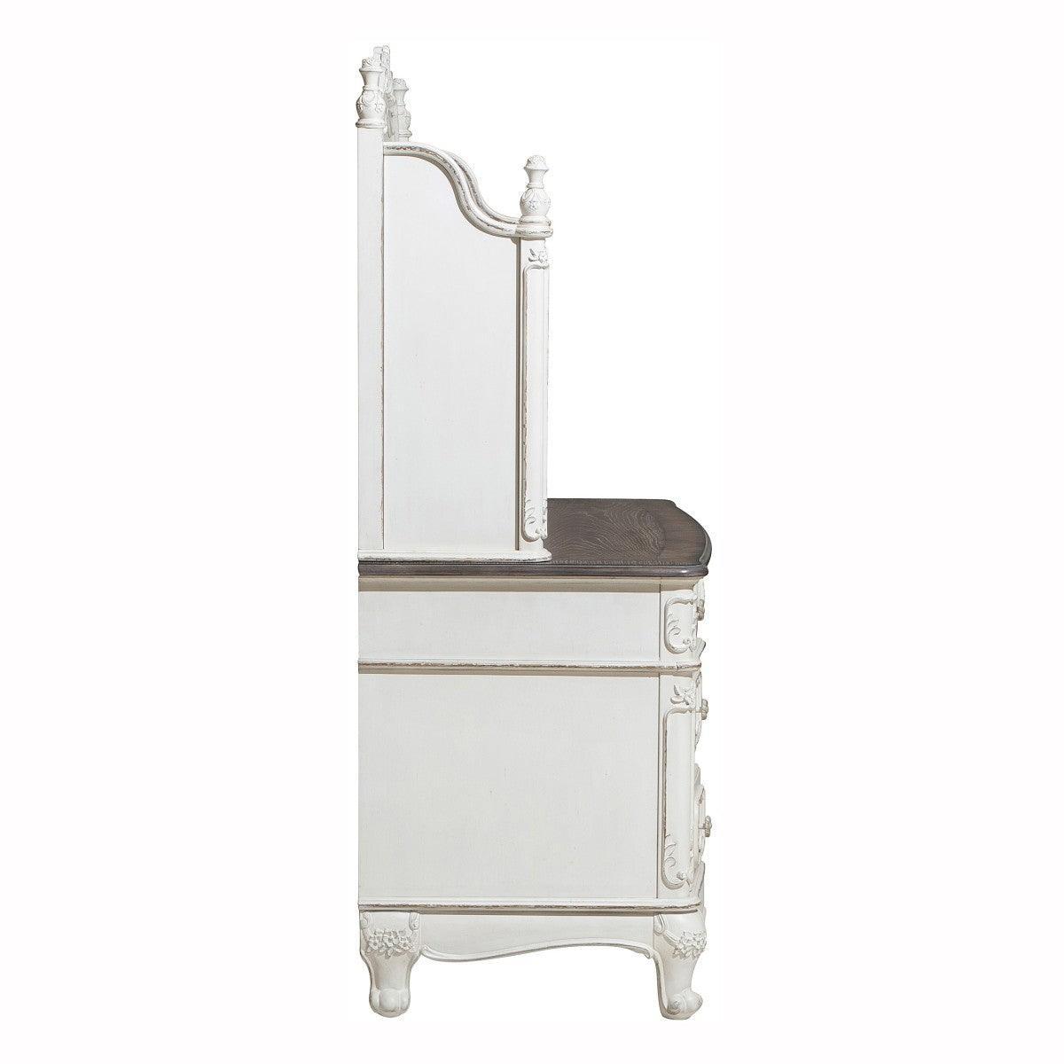 Cinderella Antique White With Gray Rub-through And Oak Engineered Wood Writing Desk - Ella Furniture