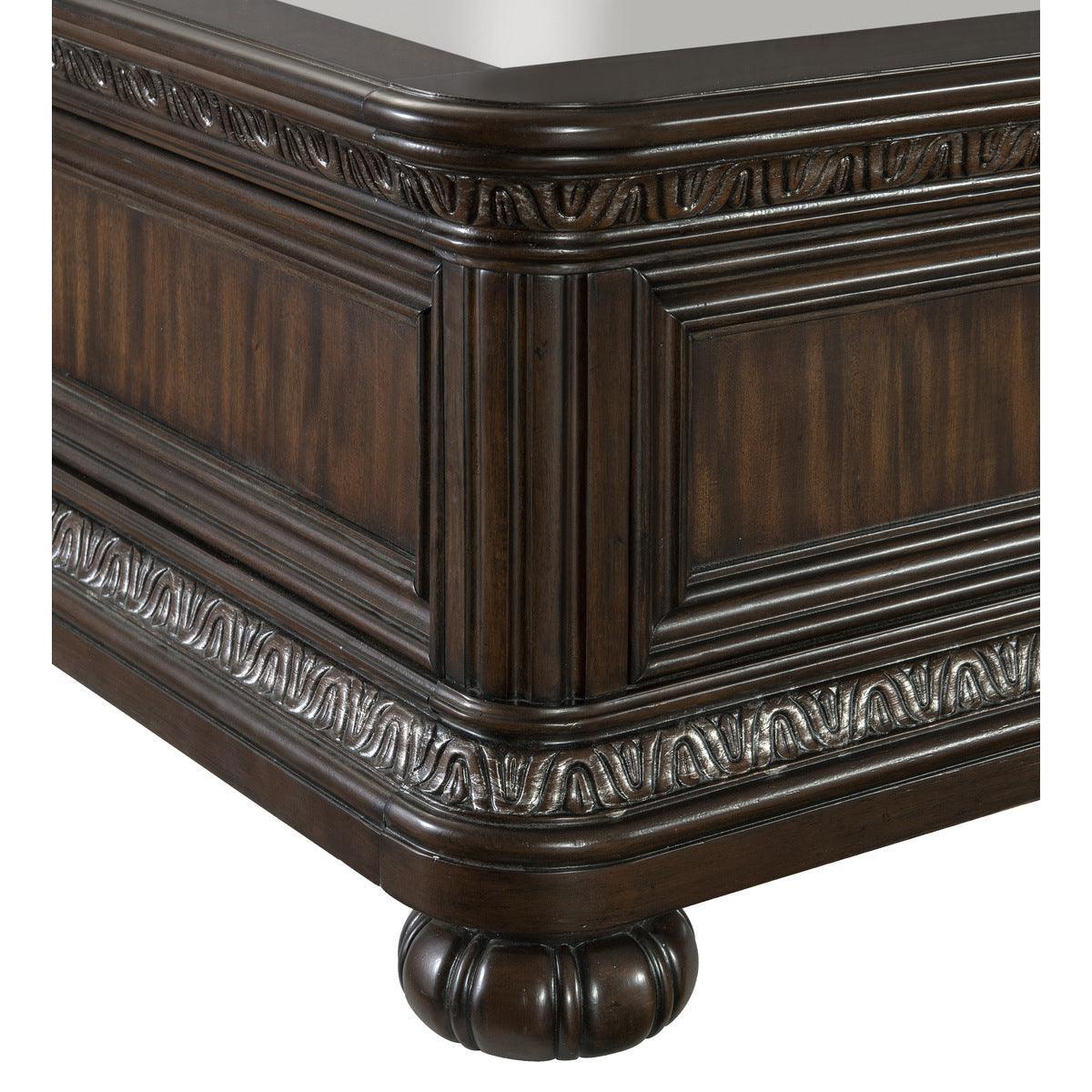 Beddington Dark Brown Primavera Veneer With Ash Burl Faux Leather Upholstered Tufted King Bed - Ella Furniture