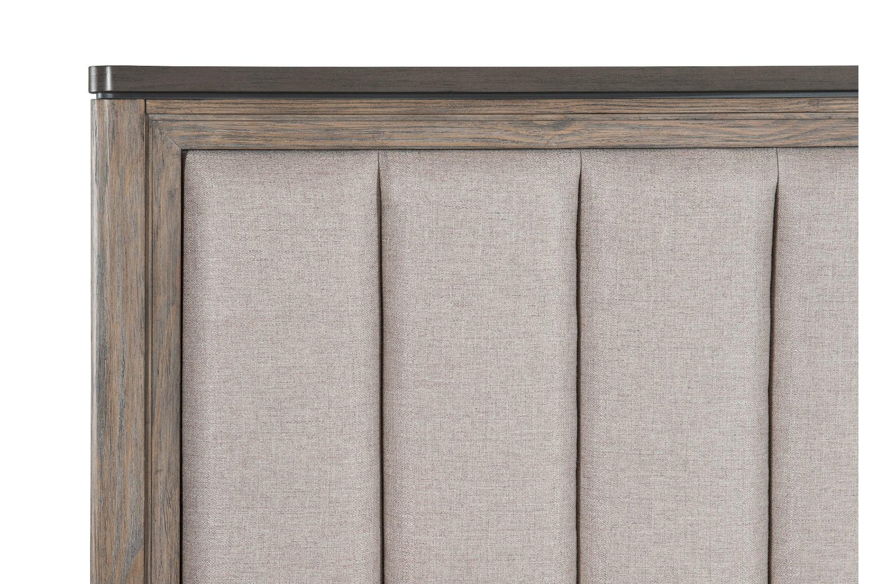 Newell Gray Twotone Contemporary Transitional Solid Wood Fabric Upholstered Panel Bedroom Set - Ella Furniture